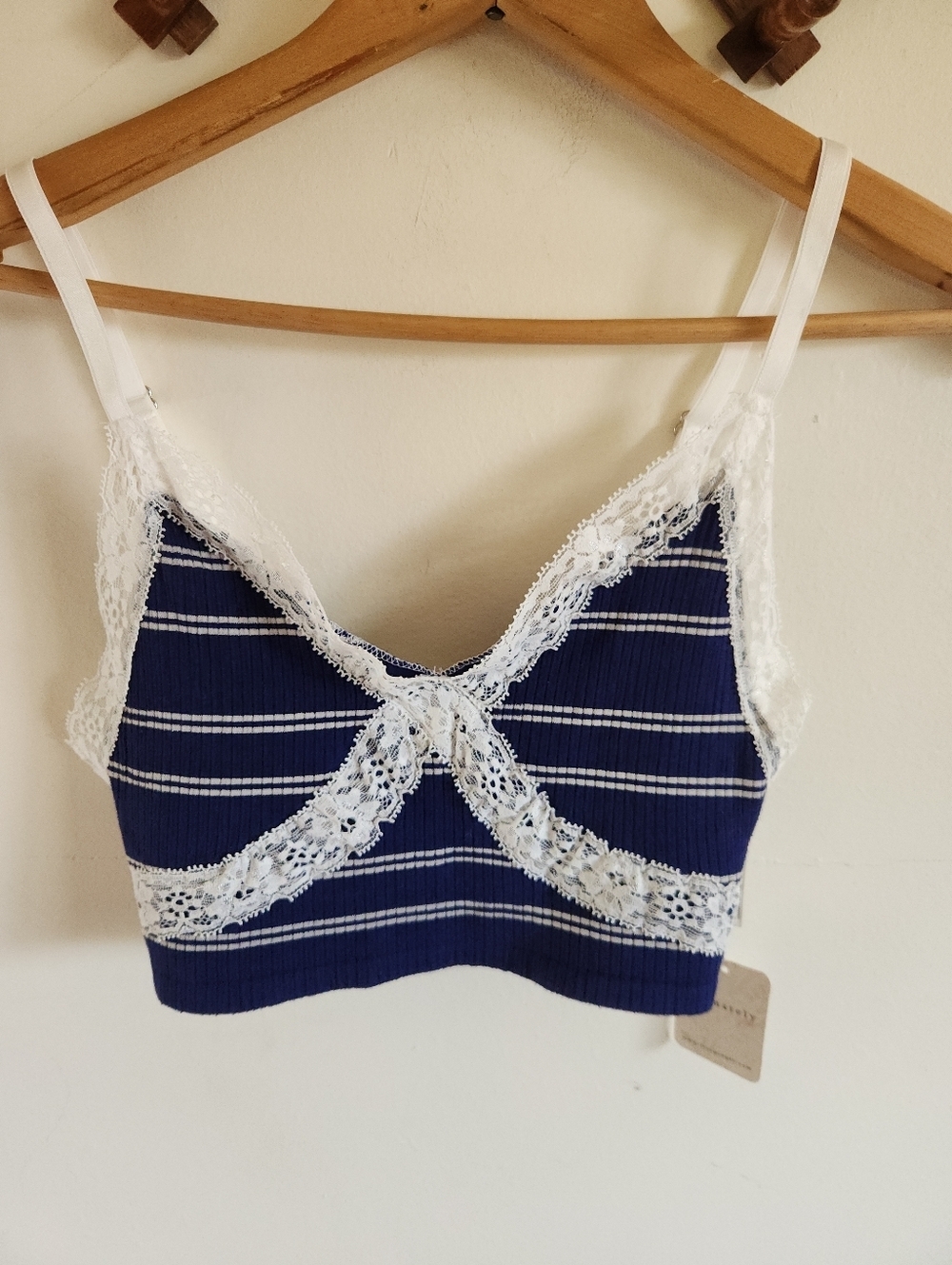 NWT Intimately Free People Navy White Striped Lace Trim Bralette Bra Stretchy Xs